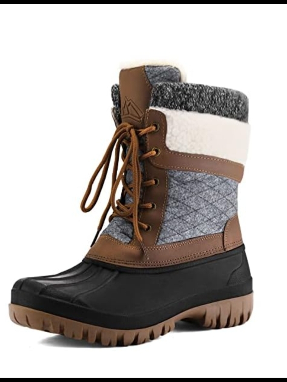 Women's Gray & Brown Insulated Lace-Up Winter Rain Boots